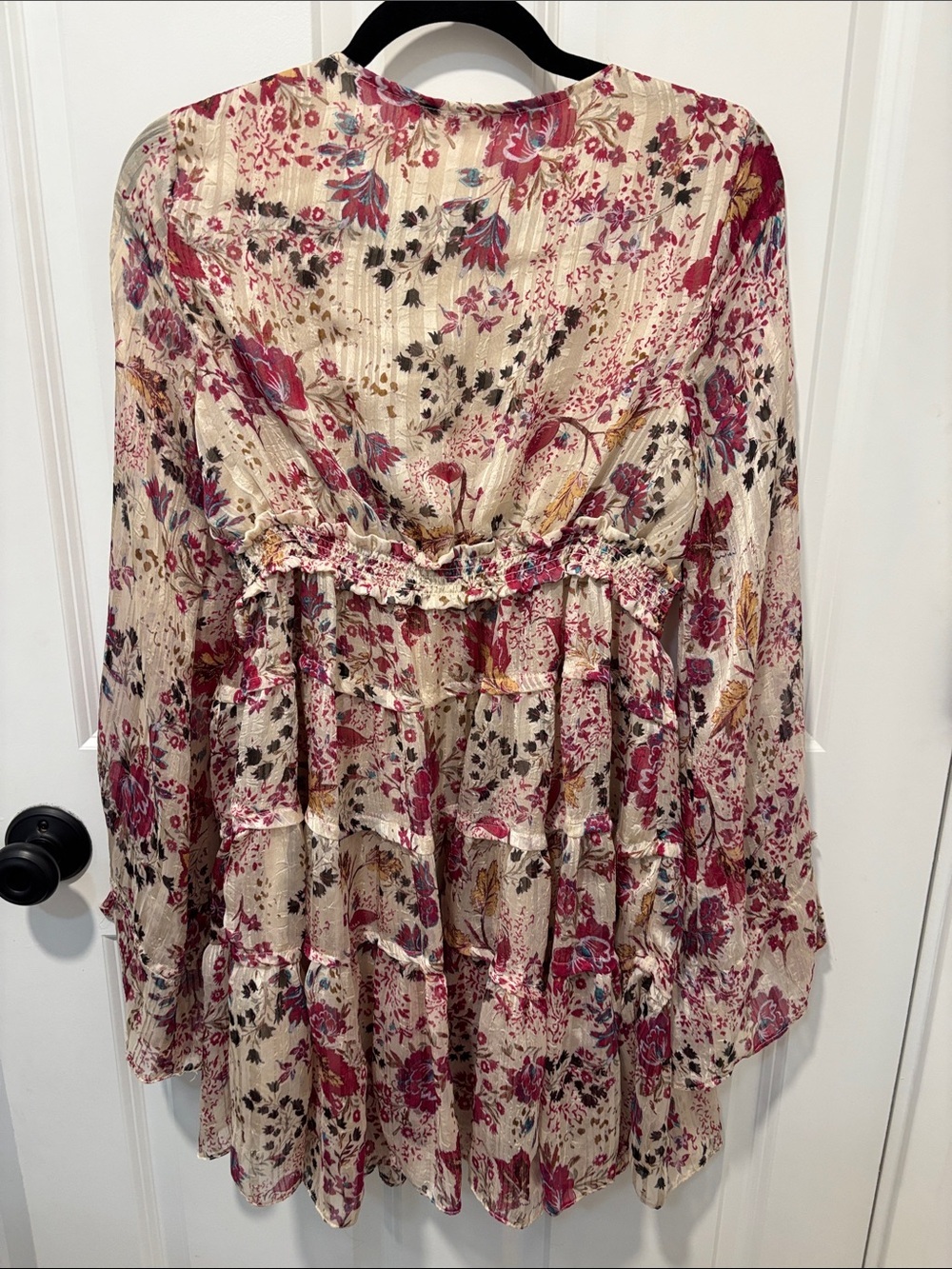 Free People Closer to the Heart Mini Dress Floral Tiered Ruffle Long Sleeve Boho - Picture 6 of 13